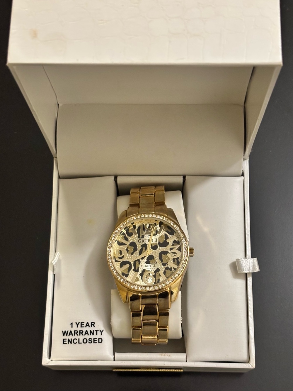 Women's GRUEN II Watch Analog Gold Animal Print Rhinestones New